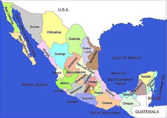 det sørlige Mexico kart