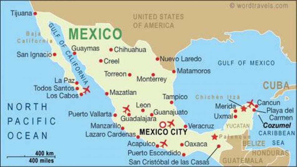 kart over flyplasser i Mexico