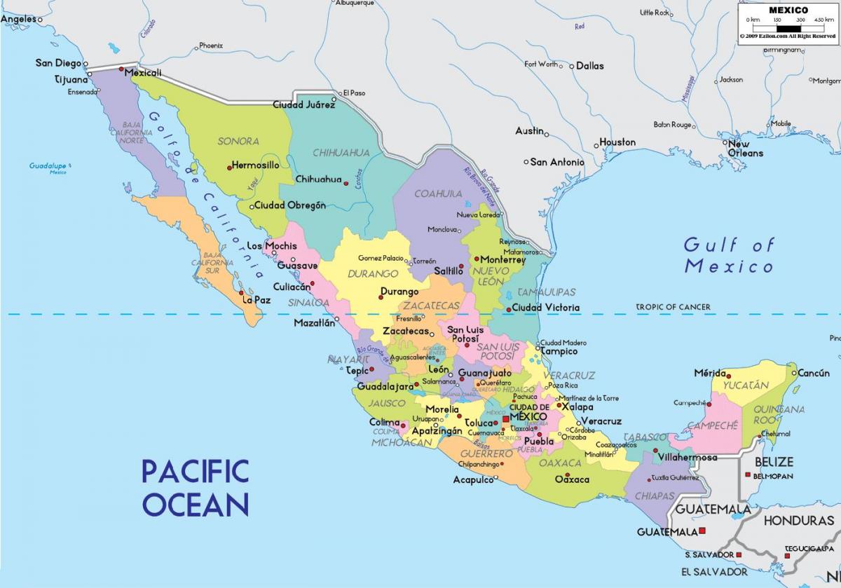 kartet av Mexico og byer