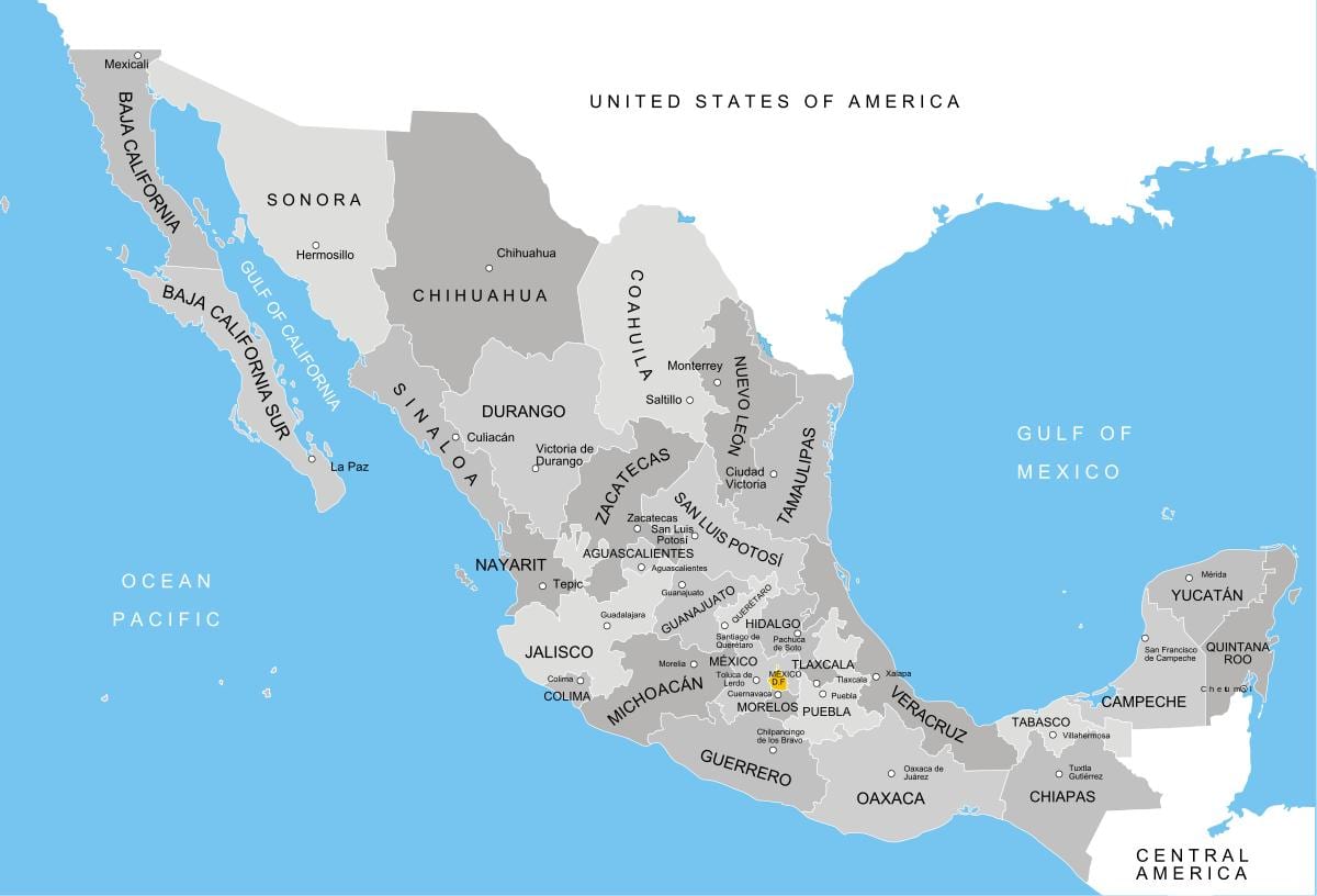 kartet av Mexico avdelinger