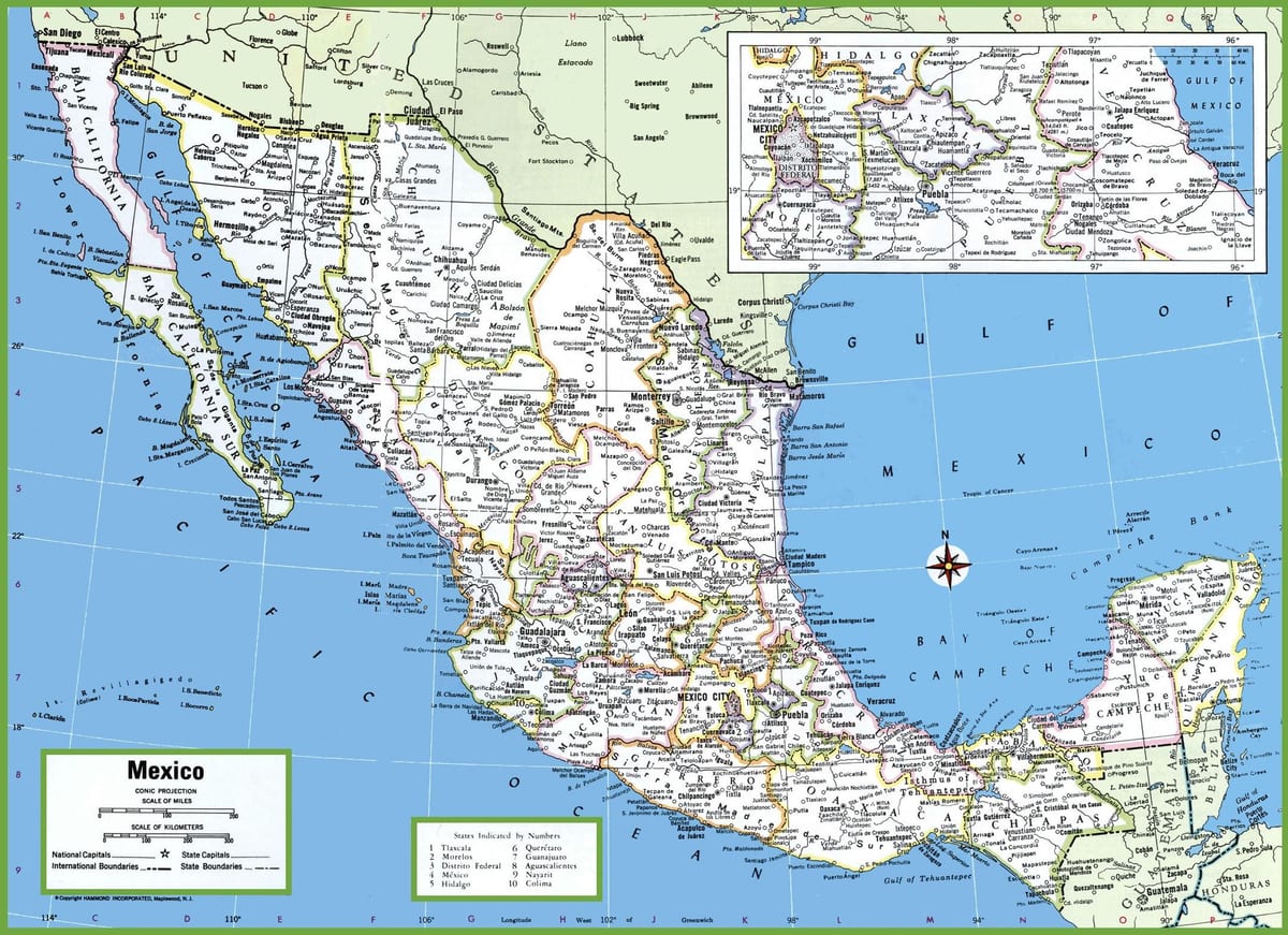 detaljert Mexico kart