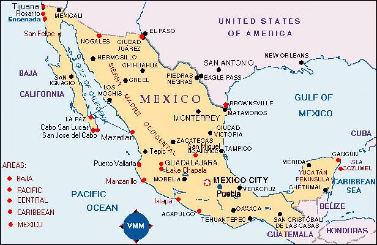 kartet av Mexico ferie flekker