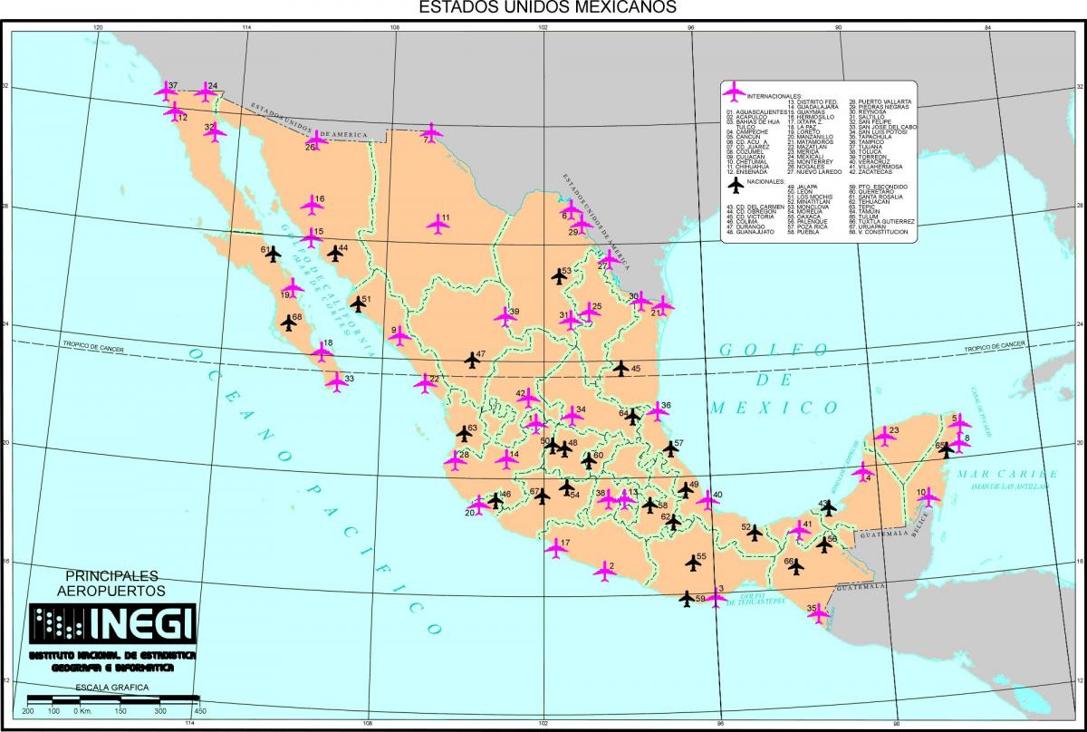 kart Mexico flyplasser