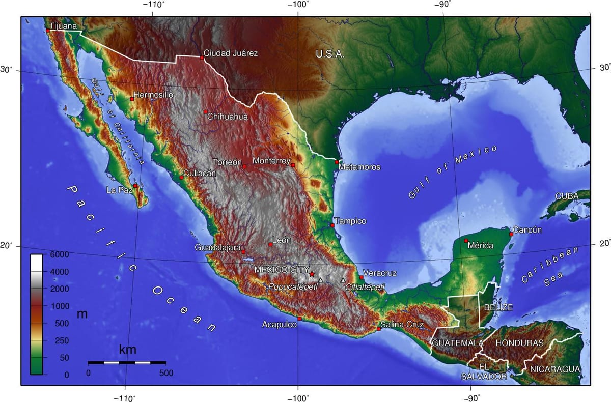 kartet av Mexico høyde