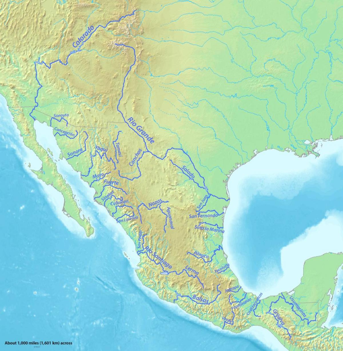 kart over elver i Mexico