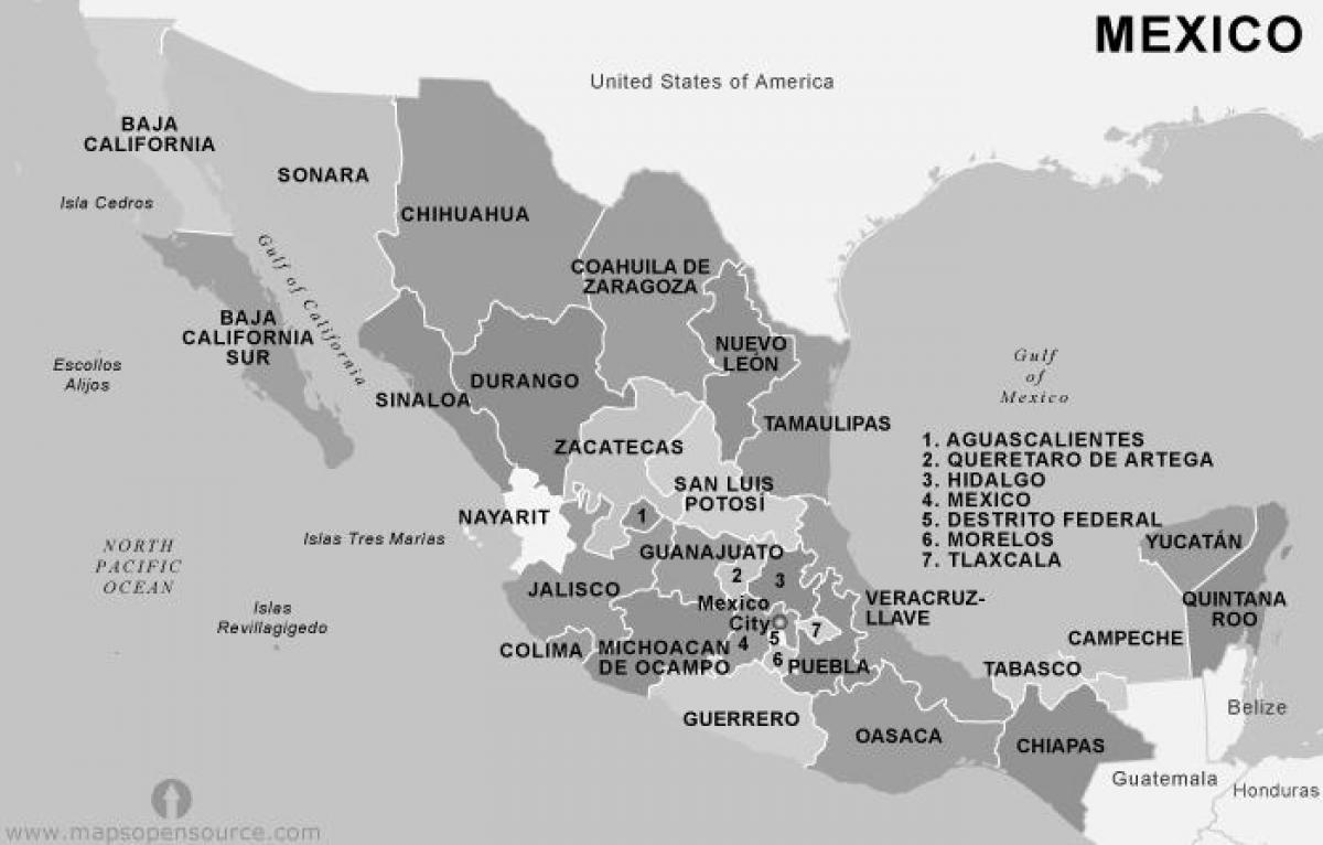 kartet av Mexico svart og hvit