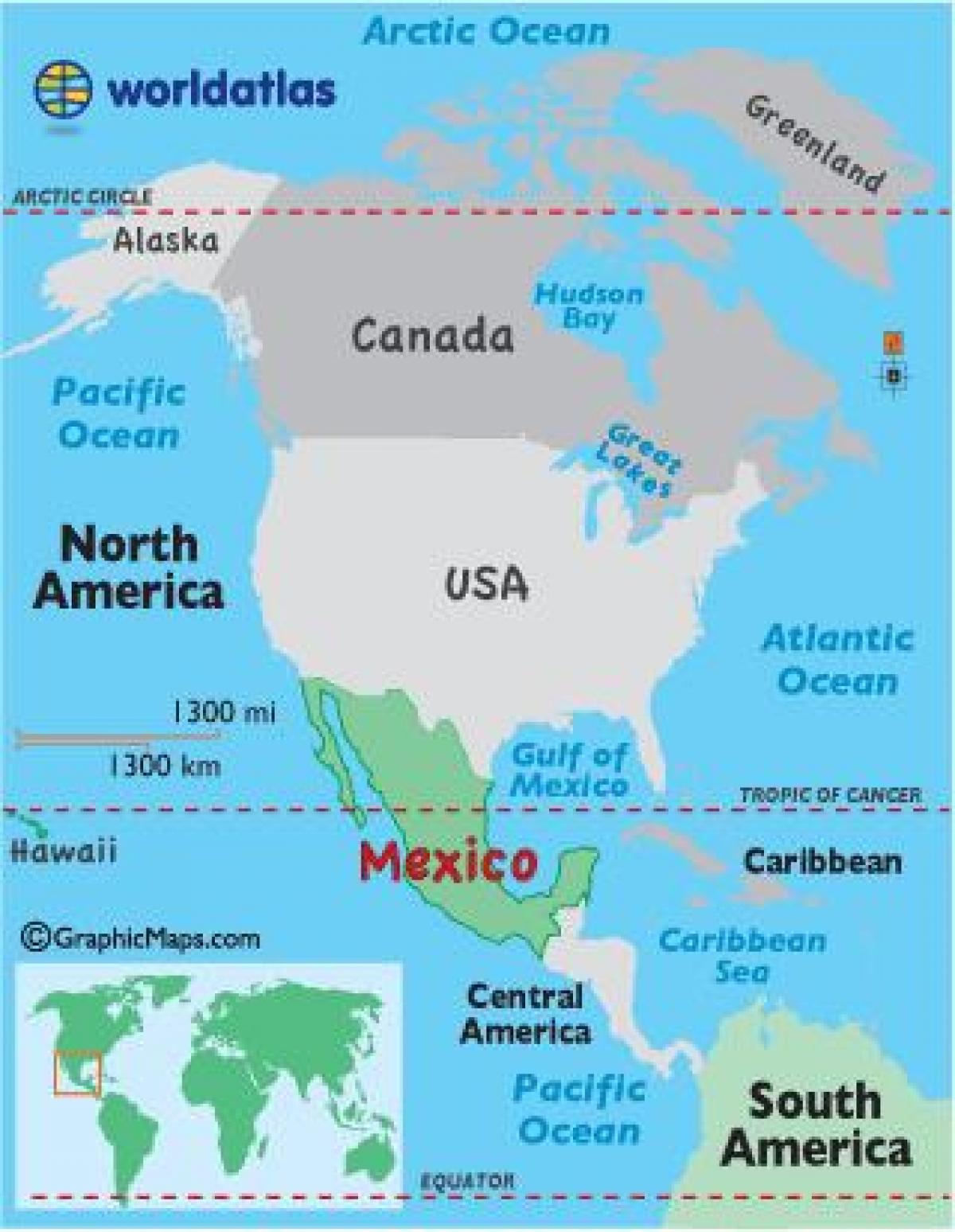 Mexico i verden kart