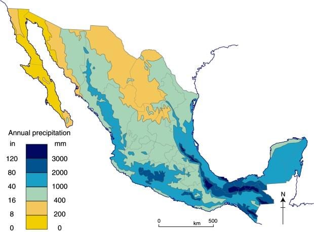 kartet av Mexico regn