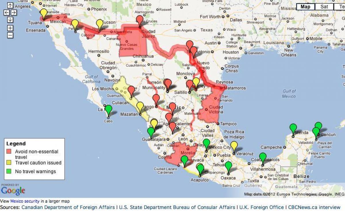 kartet av Mexico reise