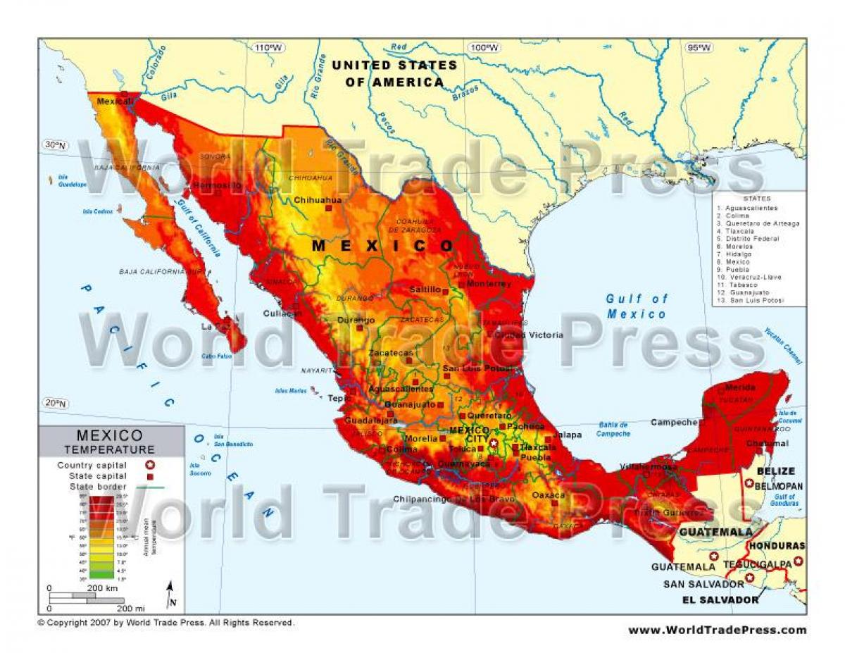 kartet av Mexico temperatur