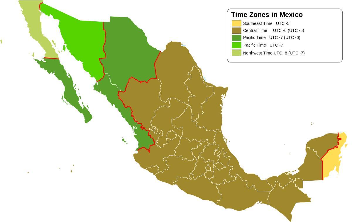 tidssone kart Mexico