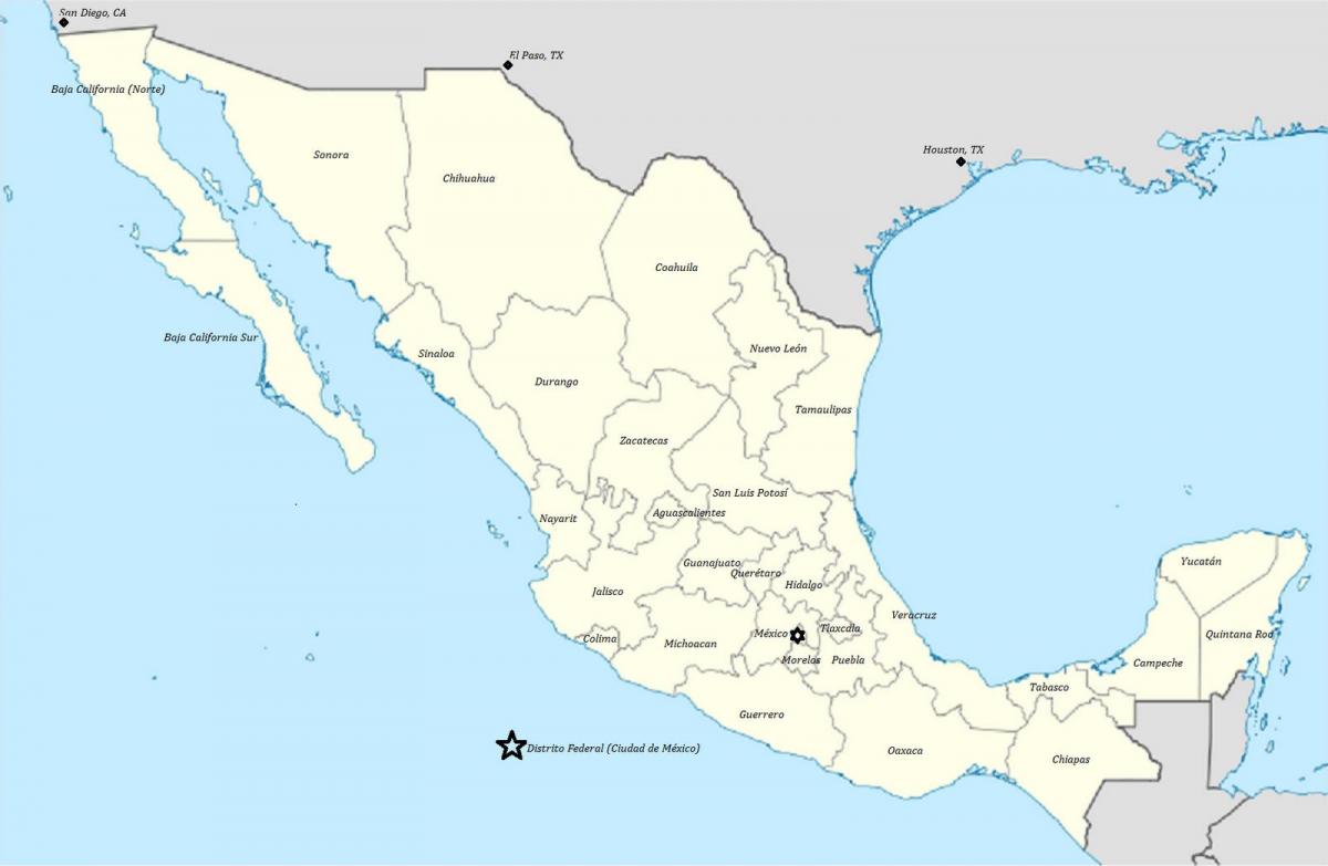 statene i Mexico kart