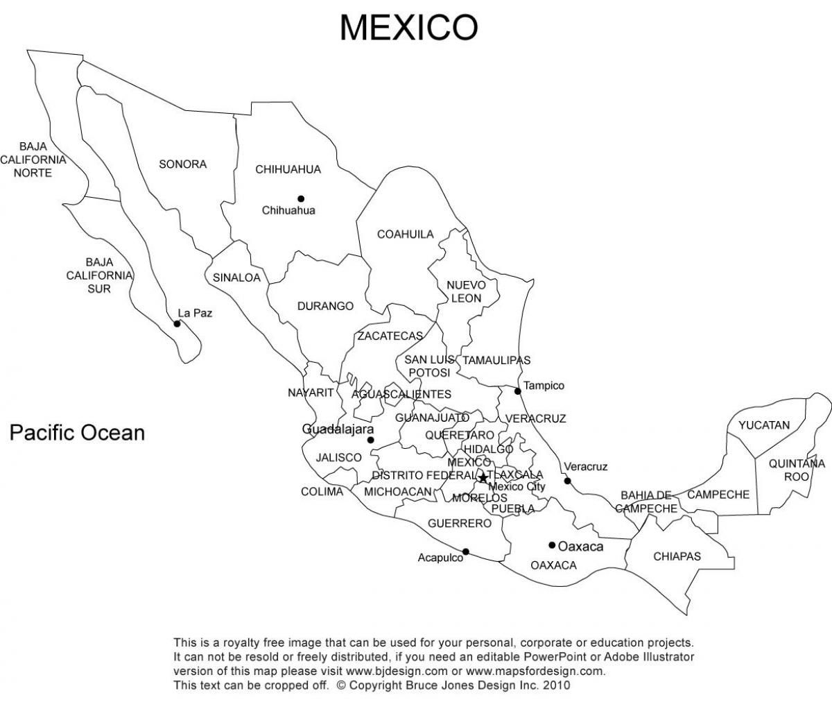 Mexico utskriftsvennlig kart
