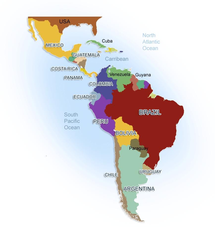 kart Mexico og sør-amerika