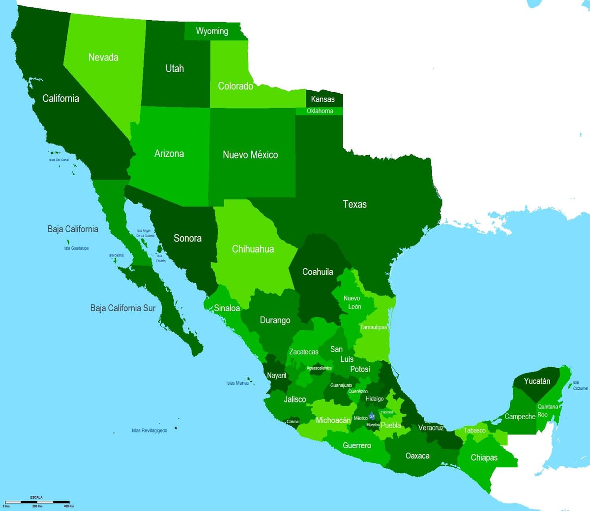 kartet av Mexico sørvest