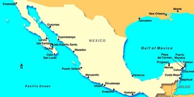Kartet av Mexico cruise-porter