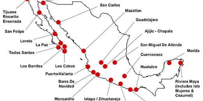 Kartet av Mexico destinasjoner
