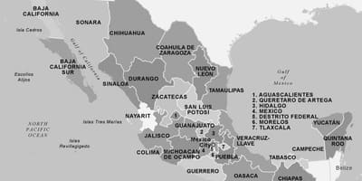 Kartet av Mexico svart og hvit