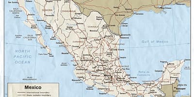 Kart over kysten av Mexico