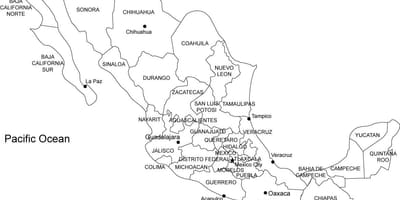Mexico utskriftsvennlig kart