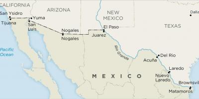 Usa og Mexico grensen kart