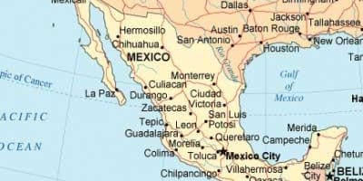 Kart over sør-Mexico